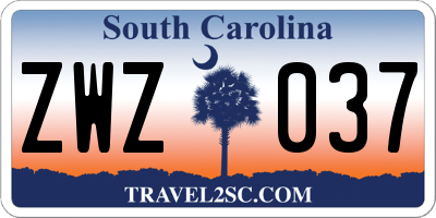 SC license plate ZWZ037