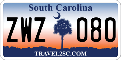 SC license plate ZWZ080