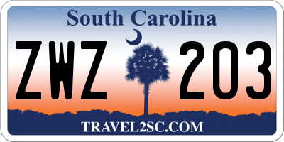 SC license plate ZWZ203