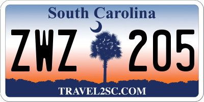SC license plate ZWZ205
