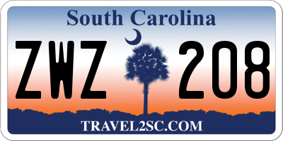 SC license plate ZWZ208