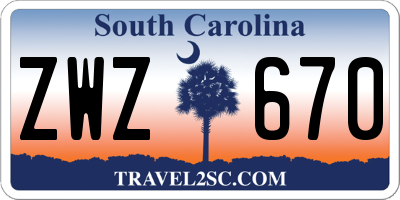 SC license plate ZWZ670