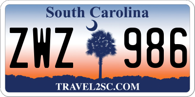 SC license plate ZWZ986