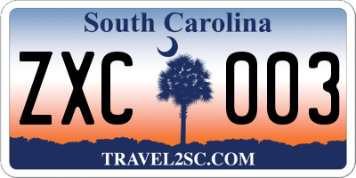 SC license plate ZXC003