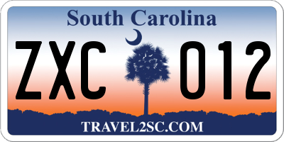 SC license plate ZXC012