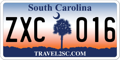 SC license plate ZXC016