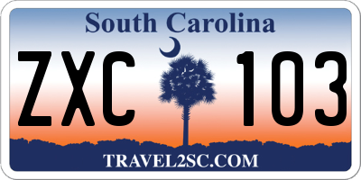 SC license plate ZXC103