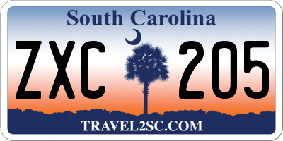 SC license plate ZXC205