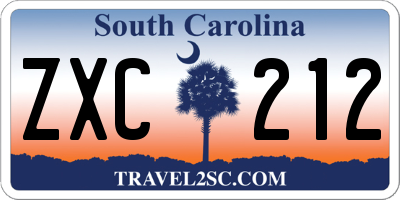 SC license plate ZXC212