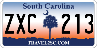 SC license plate ZXC213