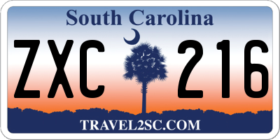 SC license plate ZXC216
