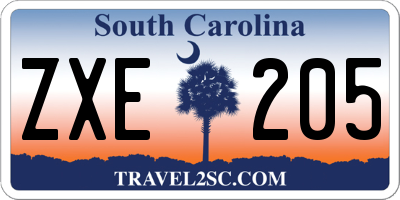SC license plate ZXE205