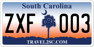 SC license plate ZXF003