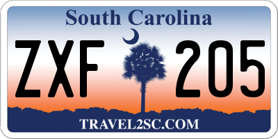 SC license plate ZXF205