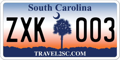 SC license plate ZXK003