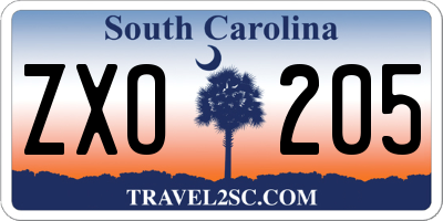 SC license plate ZXO205