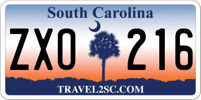 SC license plate ZXO216
