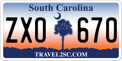 SC license plate ZXO670