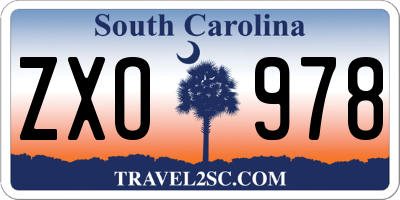 SC license plate ZXO978