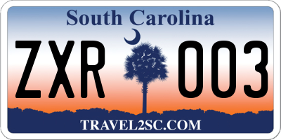 SC license plate ZXR003