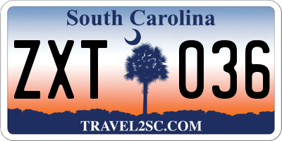 SC license plate ZXT036