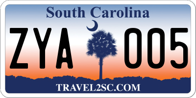 SC license plate ZYA005