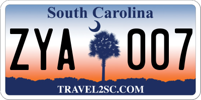 SC license plate ZYA007