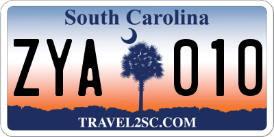 SC license plate ZYA010