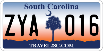 SC license plate ZYA016