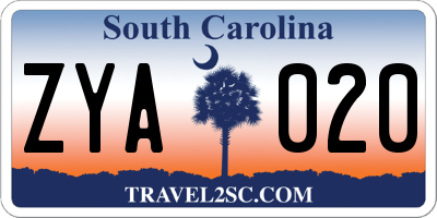 SC license plate ZYA020