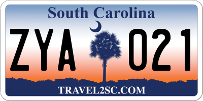 SC license plate ZYA021
