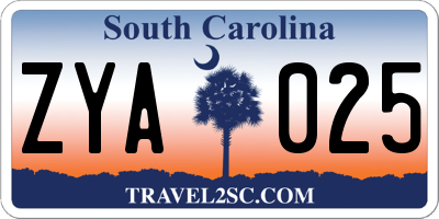 SC license plate ZYA025
