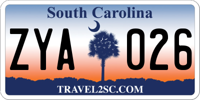 SC license plate ZYA026