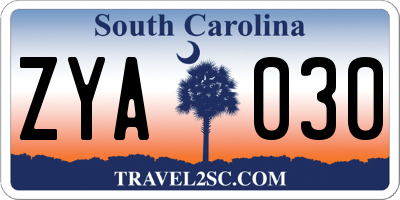 SC license plate ZYA030