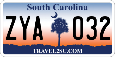 SC license plate ZYA032