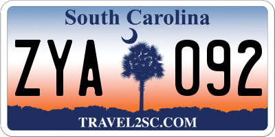 SC license plate ZYA092