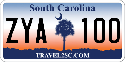 SC license plate ZYA100