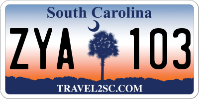SC license plate ZYA103