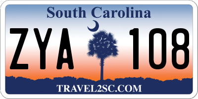 SC license plate ZYA108