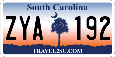 SC license plate ZYA192