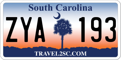 SC license plate ZYA193