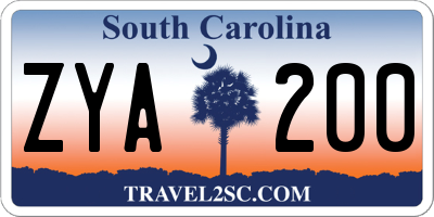 SC license plate ZYA200