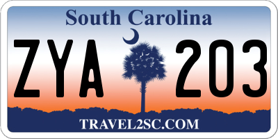 SC license plate ZYA203