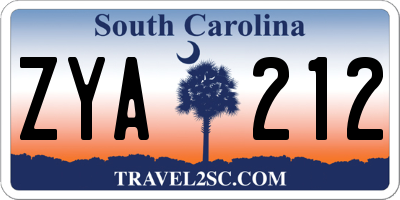 SC license plate ZYA212