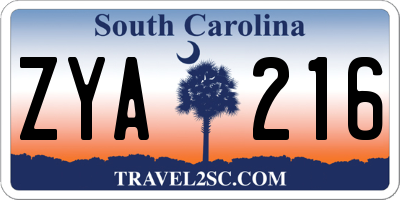 SC license plate ZYA216
