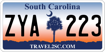 SC license plate ZYA223