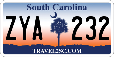 SC license plate ZYA232