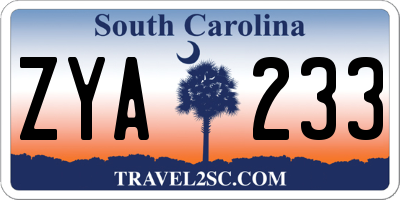 SC license plate ZYA233