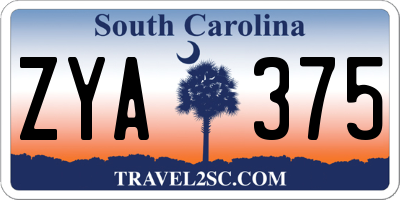 SC license plate ZYA375