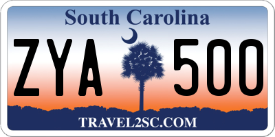 SC license plate ZYA500